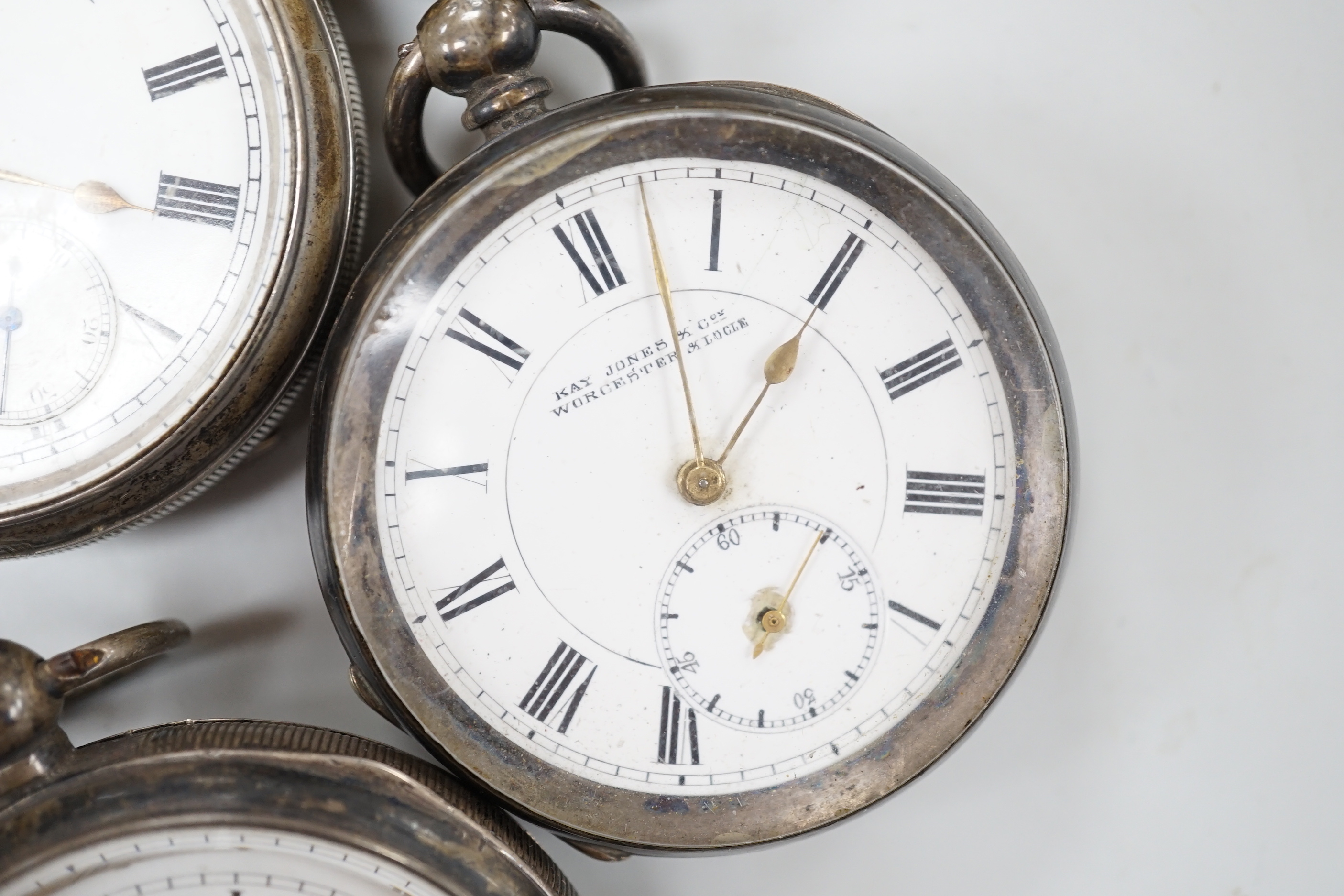 Six assorted pocket watches, including silver by J.W. Benson and gilt metal (a.f.).